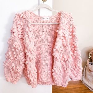 ChicWish Heart Pom Blush Cardigan